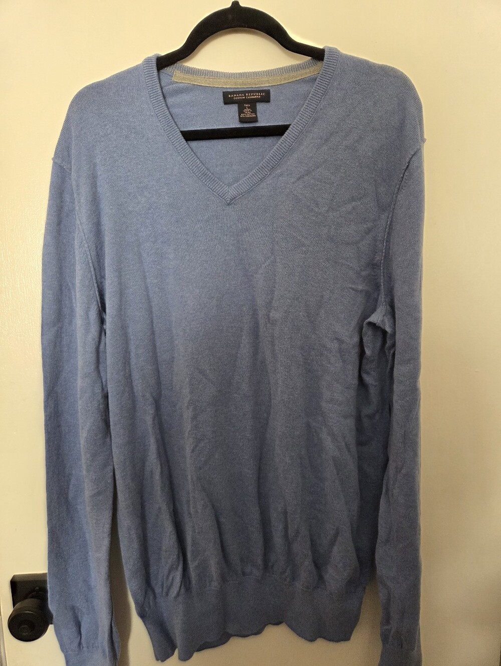 Banana Republic Cotton Cashmere Heather Blue V-Neck Sweater Men's Tall Large LT